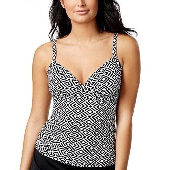 Swim Solutions Women's Diamond Geo Shirred Tummy Control‎ Tankini Top 8 NWT - Picture 1 of 2